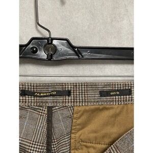 Alberto Pants Men 34X29.5 Brown Glen Plaid Flannel Slim Fit Hybrid Academia Luxe